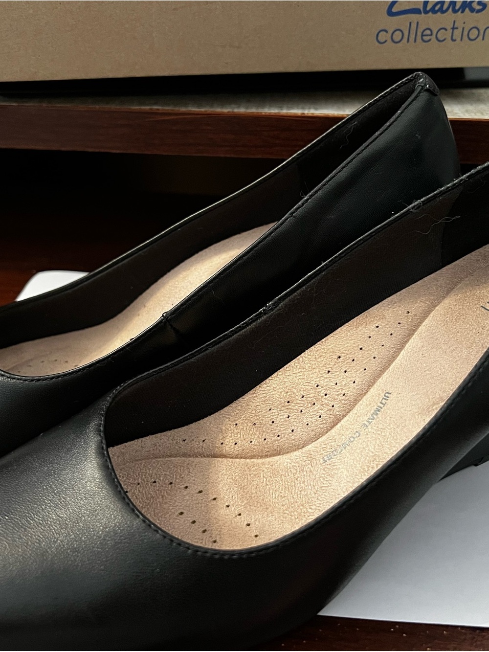 Clarks Black Leather Wedge Ballet Flats